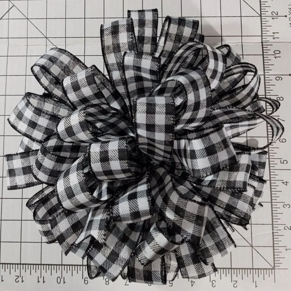 Christmas Tree‎ Bow Topper, Black White Buffalo Plaid Bow Tree Topper, 44 Loop